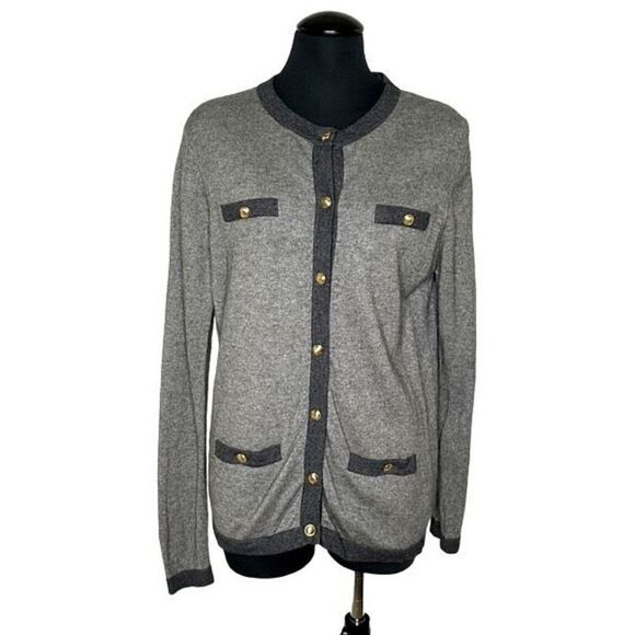 Johnstons Of Elgin Silk Cashmere Gray Cardigan Sweater - Women’s L - Picture 1 of 6